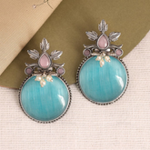 Olive Stud Earrings | Elegant Turquoise Silver Jewelry with Pearl Accents